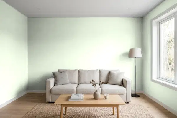 Living room with walls painted PPG Paints Gratitude 1120-2 (simulated)