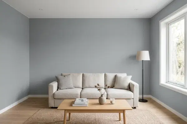 Living room with walls painted Behr Gray Area 770F-4 (simulated)