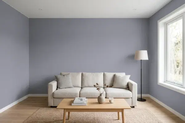Living room with walls painted Behr Gray Heather PPU16-15 (simulated)