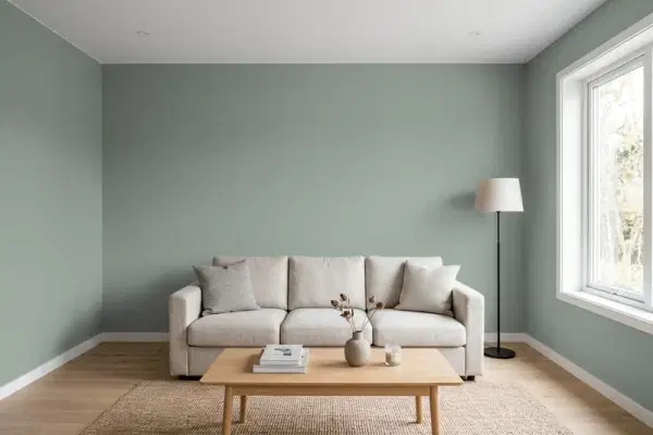 Living room with walls painted PPG Paints Gray Heron 1033-5 (simulated)