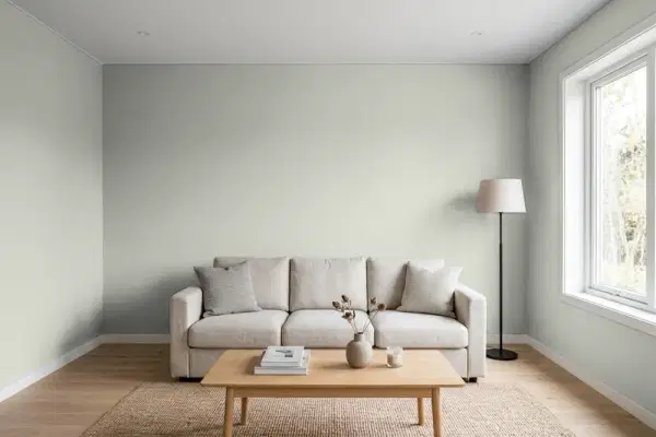 Living room with walls painted Benjamin Moore Gray Horse 2140-50 (simulated)