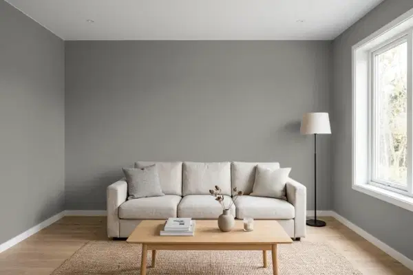 Living room with walls painted Behr Gray Pepper BNC-25 (simulated)