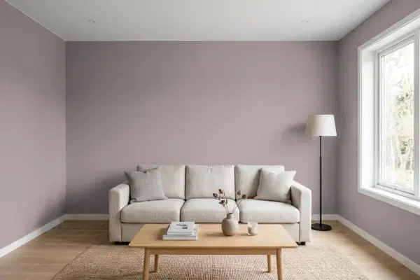 Living room with walls painted PPG Paints Gray Violet 1014-5 (simulated)