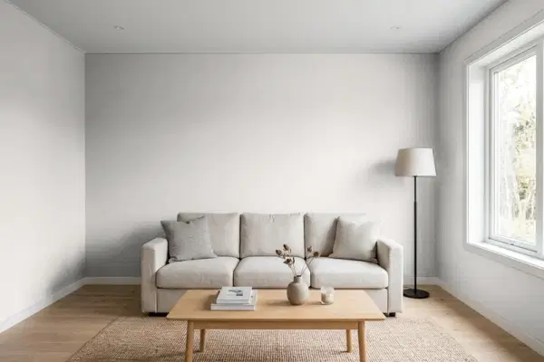Living room with walls painted Behr Graycloth PPU26-09 (simulated)
