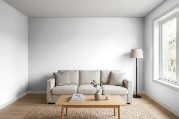 Living room with walls painted Benjamin Moore Graytint 1611 (simulated)
