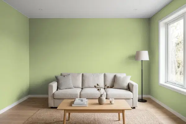 Living room with walls painted Sherwin-Williams Great Green SW 6430 (simulated)