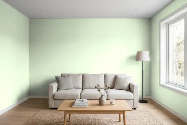 Living room with walls painted PPG Paints Great Joy 1120-3 (simulated)
