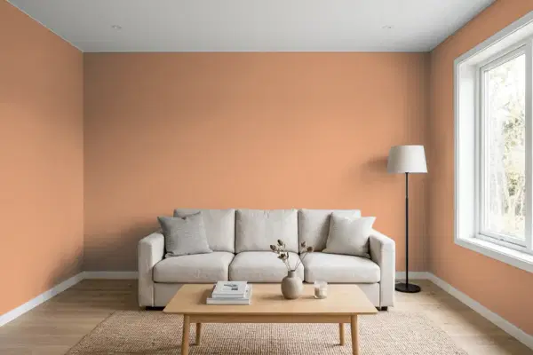 Living room with walls painted Valspar Greek Amber 2006-5B (simulated)