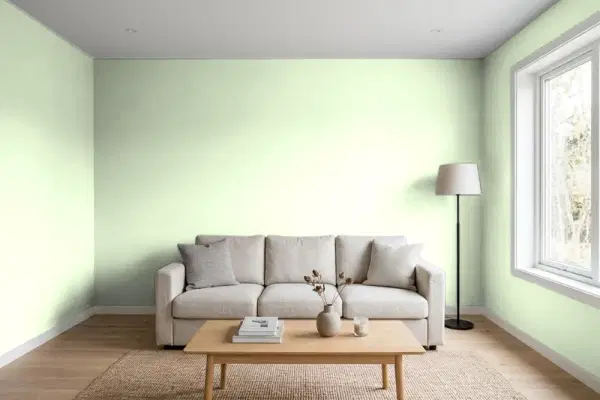 Living room with walls painted Benjamin Moore Green Cove Springs 421 (simulated)