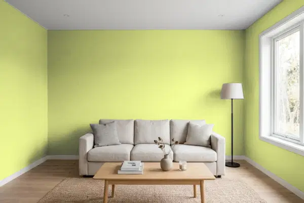 Living room with walls painted PPG Paints Green Gecko 1217-6 (simulated)