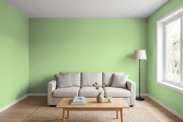 Living room with walls painted Behr Green Herb PPH-55 (simulated)