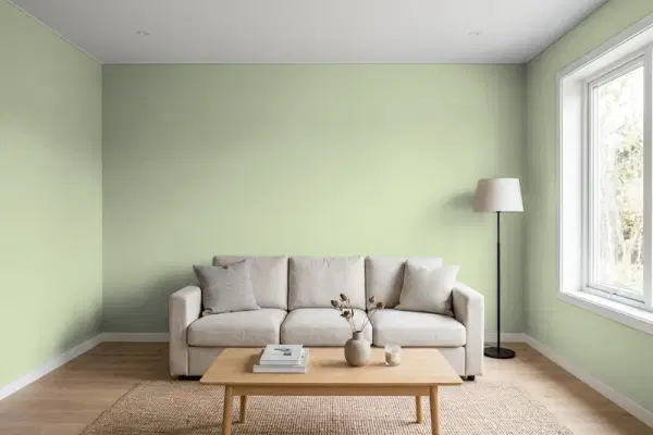 Living room with walls painted Valspar Green Monsoon 5008-3C (simulated)