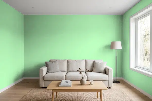 Living room with walls painted Behr Green Trance 450B-4 (simulated)