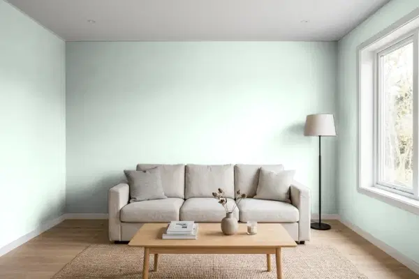 Living room with walls painted Sherwin-Williams Green Trance SW 6462 (simulated)
