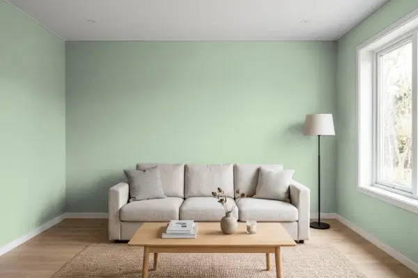 Living room with walls painted Valspar Green Trellis 5006-3C (simulated)