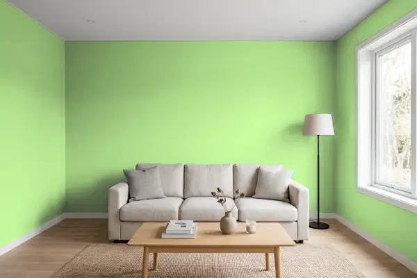 Living room with walls painted Valspar Greenscape 6005-10A (simulated)