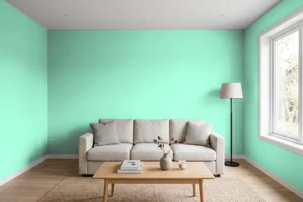 Living room with walls painted Benjamin Moore Greenwood Lake 2037-50 (simulated)