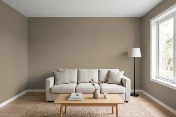 Living room with walls painted Sherwin-Williams Habitat SW 9608 (simulated)