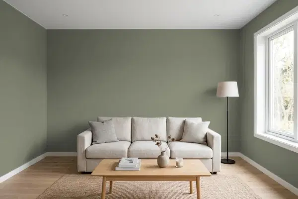 Living room with walls painted Behr Halls Of Ivy HDC-AC-20 (simulated)