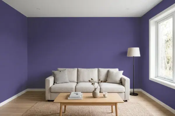 Living room with walls painted Behr Harajuku Girl T11-12 (simulated)