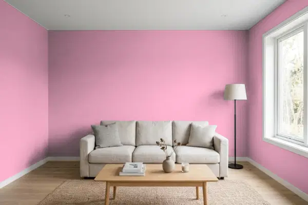 Living room with walls painted Sherwin-Williams Haute Pink SW 6570 (simulated)