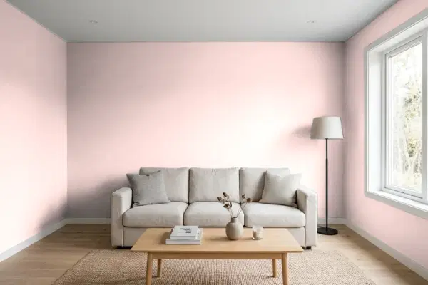 Living room with walls painted Behr Hawaiian Shell 150C-2 (simulated)
