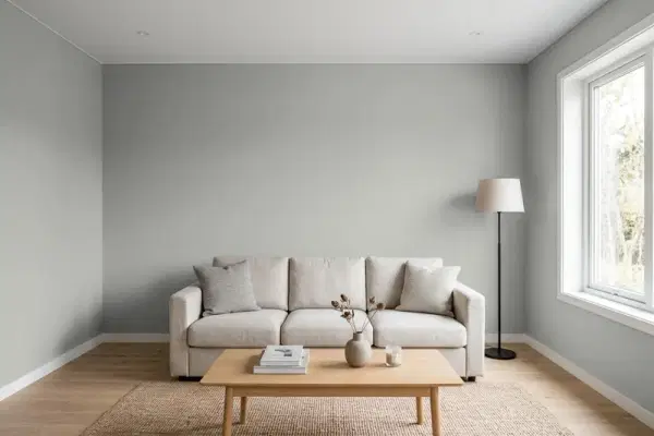 Living room with walls painted Valspar Hazy Stratus 4004-1C (simulated)