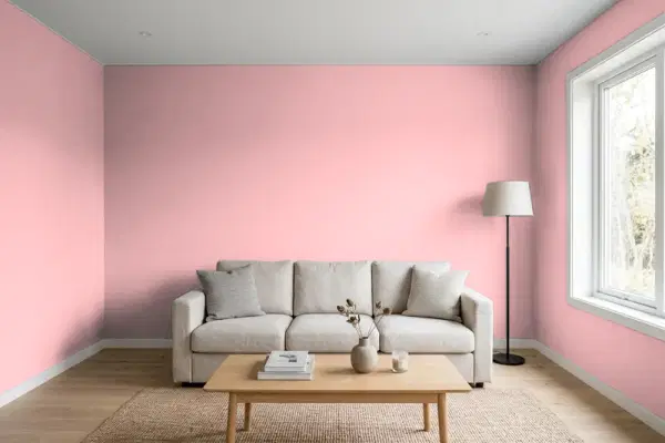 Living room with walls painted Benjamin Moore Hearts Delight 1283 (simulated)