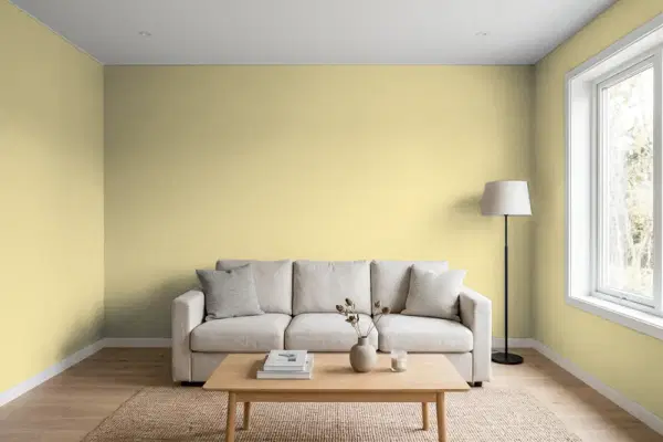 Living room with walls painted Sherwin-Williams Hearts of Palm SW 6415 (simulated)