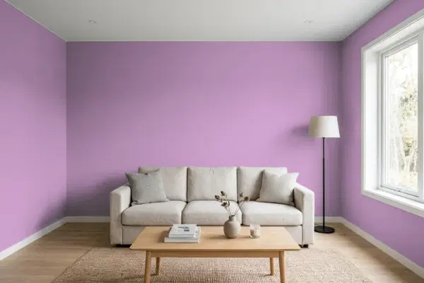 Living room with walls painted PPG Paints Heather Glen 17-08 (simulated)
