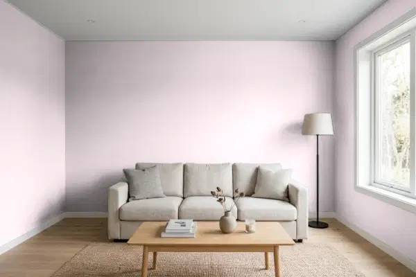 Living room with walls painted Behr Heather Rose 690E-2 (simulated)