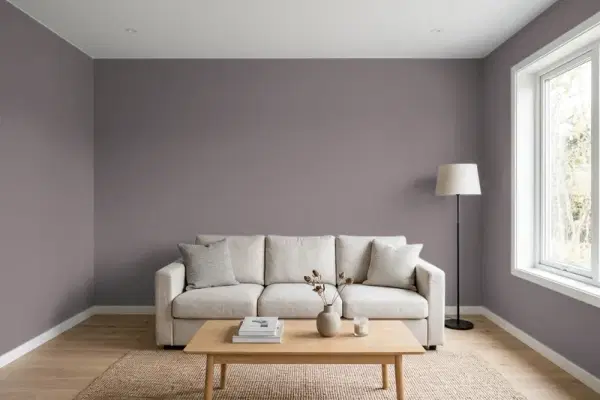 Living room with walls painted Behr Heather Sachet HDC-AC-27 (simulated)