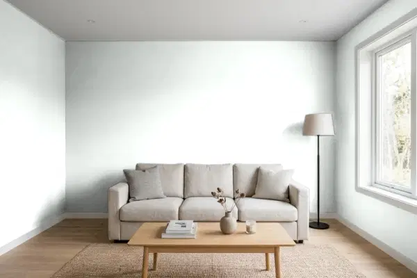 Living room with walls painted Behr Heavy Sugar T13-14 (simulated)