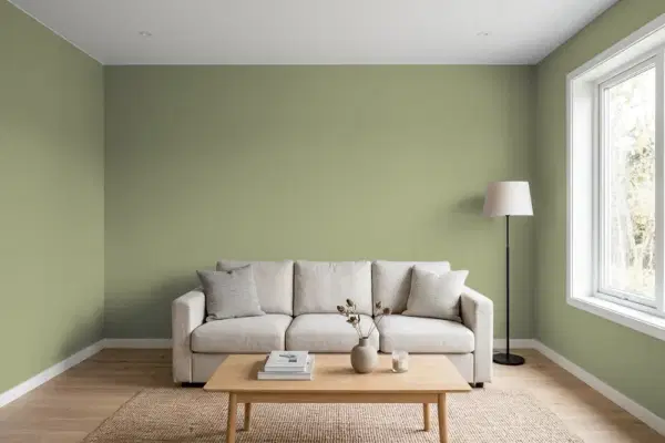 Living room with walls painted PPG Paints Hemlock 1125-5 (simulated)