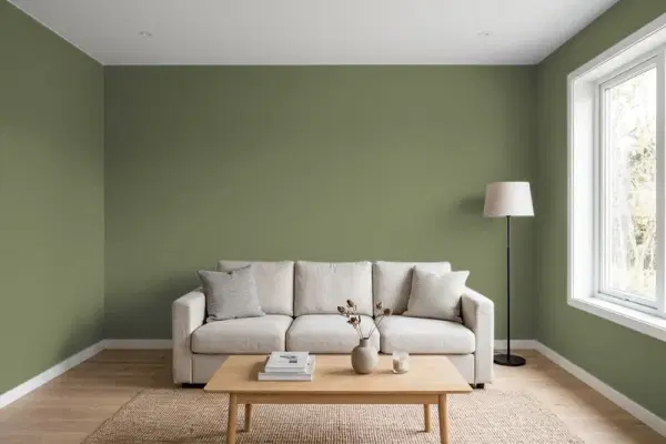 Living room with walls painted Behr Herb Cornucopia MQ6-53 (simulated)