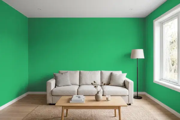 Living room with walls painted Behr Herbal Tea S-G-450 (simulated)