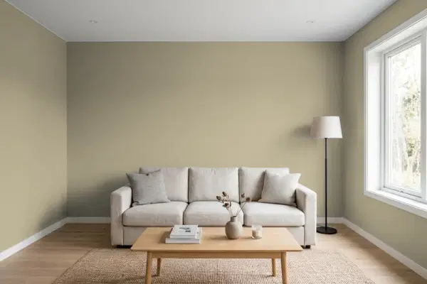 Living room with walls painted Sherwin-Williams Herbal Wash SW 7739 (simulated)