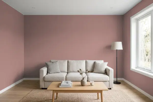 Living room with walls painted Behr Hickory Stick 120F-5 (simulated)