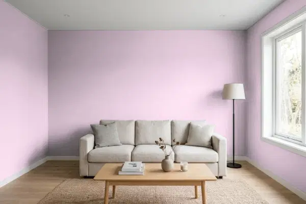 Living room with walls painted Benjamin Moore Hidden Sanctuary 1375 (simulated)