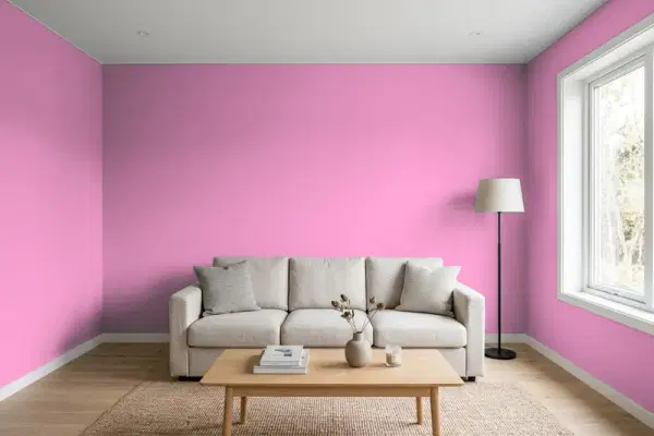 Living room with walls painted Behr High Maintenance P120-3 (simulated)