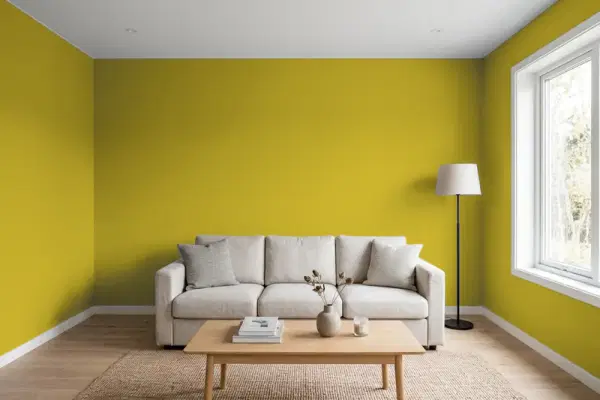 Living room with walls painted Sherwin-Williams High Strung SW 6705 (simulated)