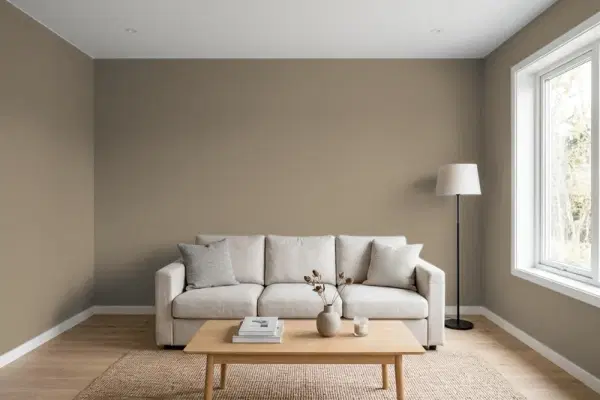 Living room with walls painted Behr Hiking Trail PPU7-24A (simulated)