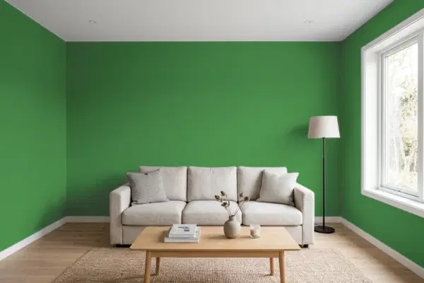 Living room with walls painted Behr Hills Of Ireland M390-7 (simulated)