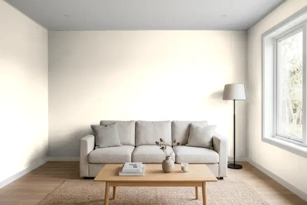 Living room with walls painted Behr Historic Cream ECC-49-2 (simulated)