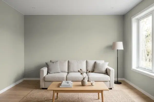 Living room with walls painted Behr Historical Gray N370-4A (simulated)