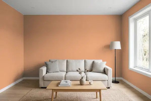 Living room with walls painted PPG Paints Hitching Post 1070-5 (simulated)