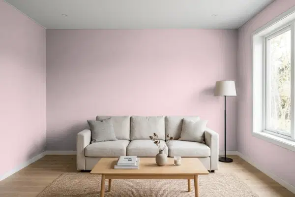 Living room with walls painted Benjamin Moore Homespun Charm 1249 (simulated)
