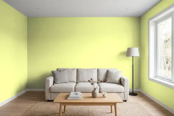 Living room with walls painted Behr Honeydew 410A-3 (simulated)