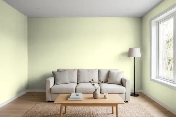 Living room with walls painted Sherwin-Williams Honeydew SW 6428 (simulated)