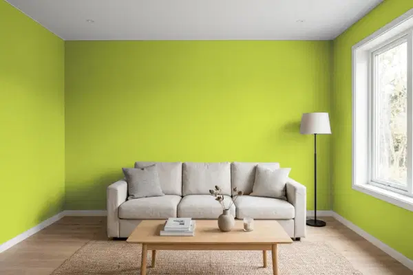 Living room with walls painted PPG Paints Hopscotch 1219-6 (simulated)